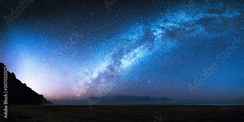 The Milky Way galaxy as seen from a remote Kalalau beach on the island Kauai of Hawaii. 