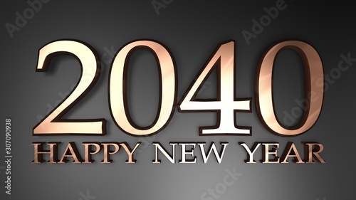 2040 Happy New Year copper write on black background - 3D rendering illustration
