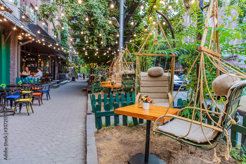 Yerevan , Armenia - August 16, 2019 : coffee shop restaurant of Martiros Saryan street landmark of Yerevan capital city of Armenia