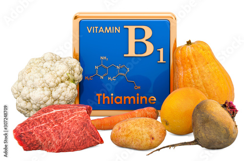 Foods Highest in Vitamin B1, Thiamin. 3D rendering