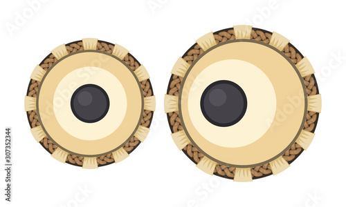 Indian musical instrument tabla with top view for your poster design. Vector illustration.
