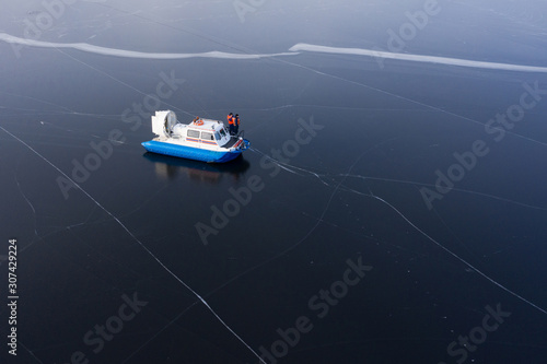 Coast guard. The hovercraft on the ice. The view from the top.