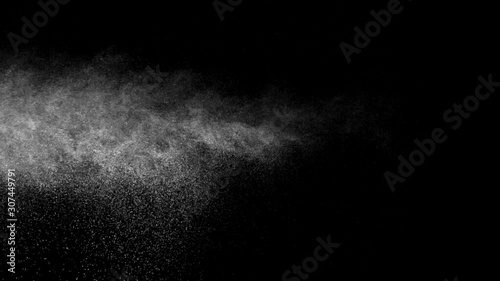 VFX plate photo of spray blast on black background, fountain of vaporized foam particles