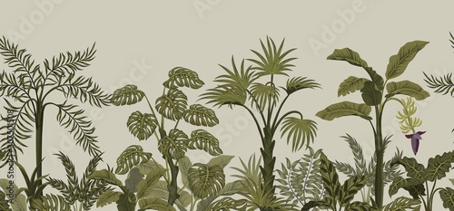 Tropical palm leaves, jungle leaves seamless vector floral pattern background.