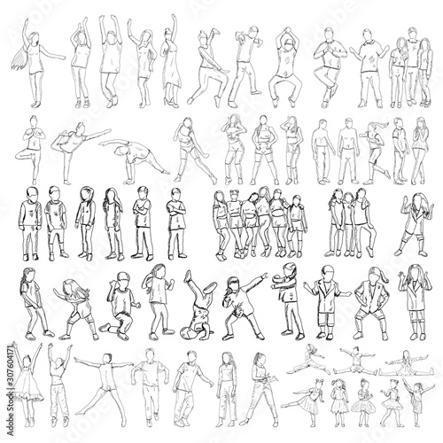vector, white background, sketch people dance set