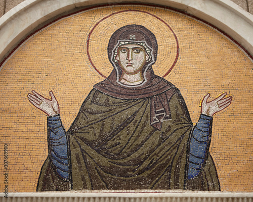 Holy Mary byzantine mosaic at Athens Greece