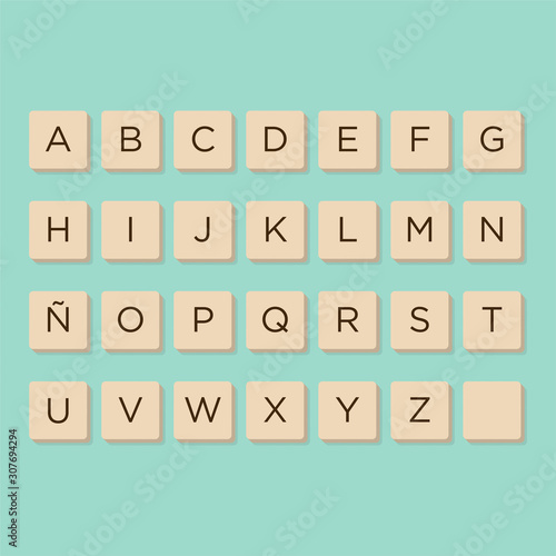 MurcAlphabet in letters game tiles. Isolate vector illustration to compose your own words and phrases.