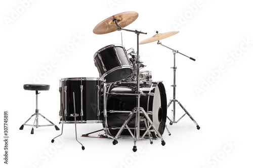 Side shot of a modern drum kit