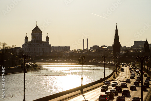 Sunset view of Moscow Cathedral of Christ the Savior in Moscow, Russia.