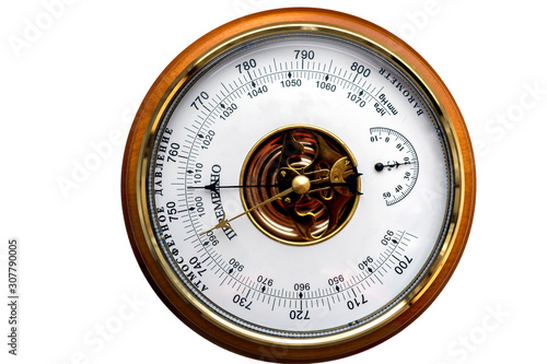 Russian barometer on a white background. atmospheric pressure, variable