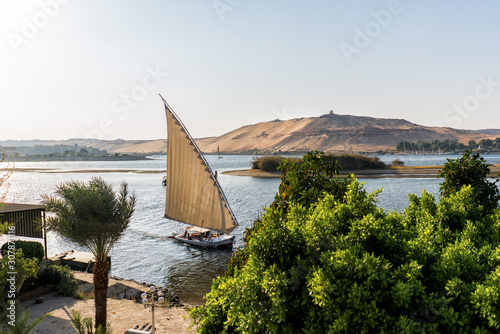 Feluccas boat sailing in nile river in luxor egypt 