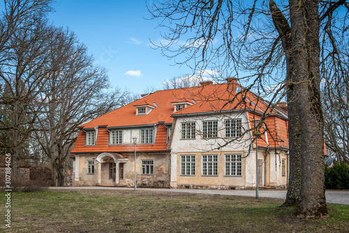View of Old Manor House in spring. Olustvere manor. Estonia.
