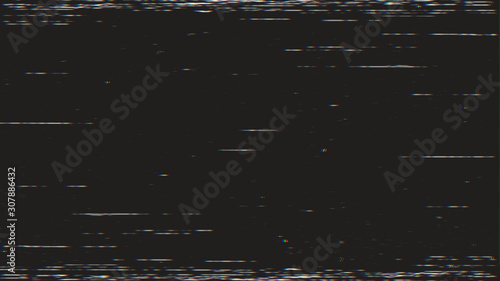 Horizontal distortion of broken video image on black background, VHS effect, glitch digital color pixel noise. Stock abstract pixel background glitch texture. Color digital noise, VHS corrupted signal