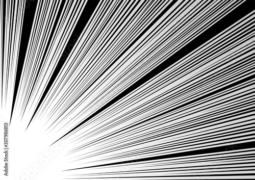 Comic and manga books speed lines background. curve circle, explosion background. Black and white vector illustration 