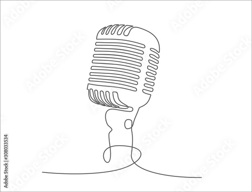 Continuous one single line drawing Retro microphone logo icon vector illustration concept