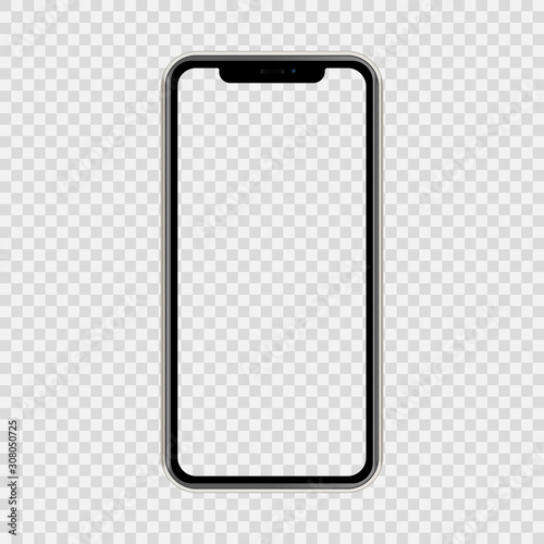 realistic smartphone The shape of a modern mobile phone Designed 2019 to have a thin edge. mockup empty screen, isolated on transparent background. vector illustration.