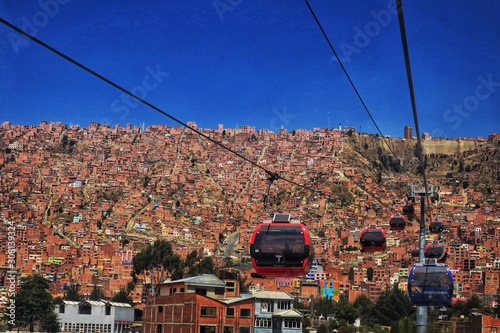Beautiful view of the capital city La Paz, Bolivia from the cable car