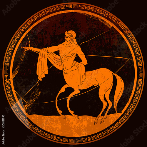 Centaur. Meander circle style. Red figure techniques. Ancient Greece. Mythology and legends. Greek vase painting