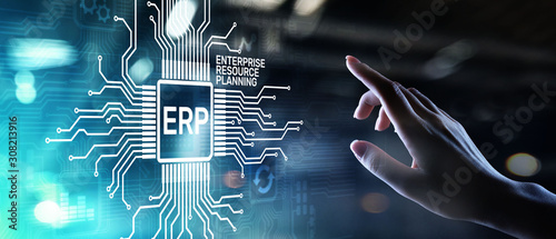 ERP - Enterprise resource planning business and modern technology concept on virtual screen.