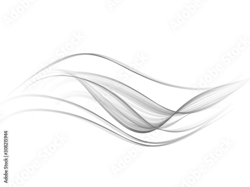 Vector Abstract curved lines background. Grey smoky waves on a white background.