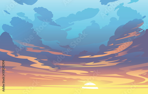 Vector evening sky clouds. Sunset. Background design