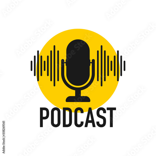 Podcast. Badge, icon, stamp, logo. Vector stock illustration.