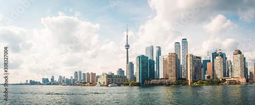 Panoramic view of Cloudy Toronto City Skyline with Waterfront