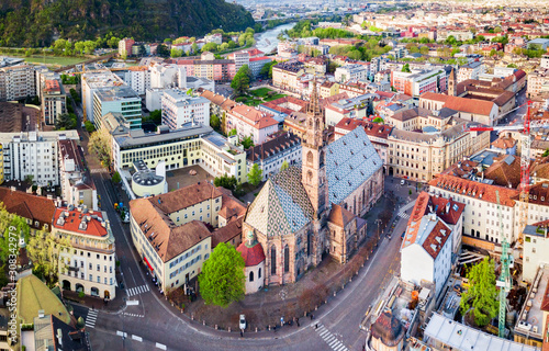 Bolzano Cathedral aerial panoramic view