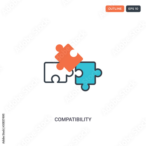 2 color compatibility concept line vector icon. isolated two colored compatibility outline icon with blue and red colors can be use for web, mobile. Stroke line eps 10.