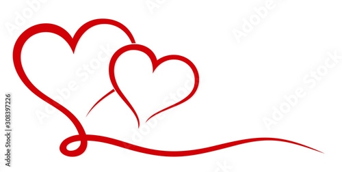 The stylized symbol with red hearts.