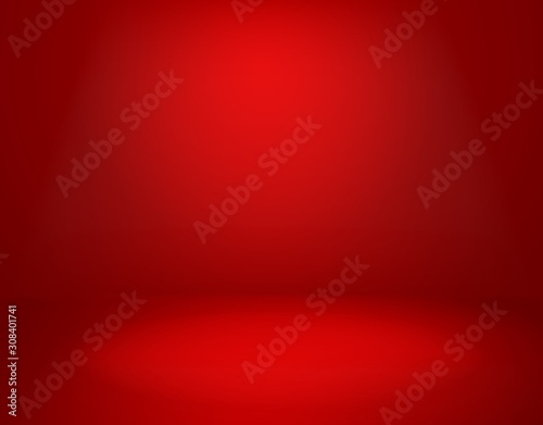 Red studio background. Empty vivid red color studio room, modern interior wall. Advertisement banner, scarlet velvet website wallpaper vector mockup