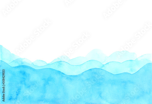 Abstract watercolor hand painting illustration. Bright blue wavy background. High resolution. Design for card, cover, print,web.