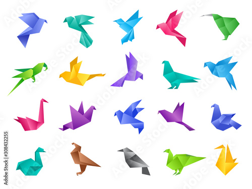 Origami birds. Stylized polygonal dove geometrical abstract shapes from clean paper vector animals isolated. Illustration dove and bird pigeon, paper polygonal origami animal