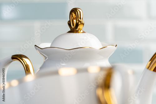 Close up photo of porcelain dishware for tea
