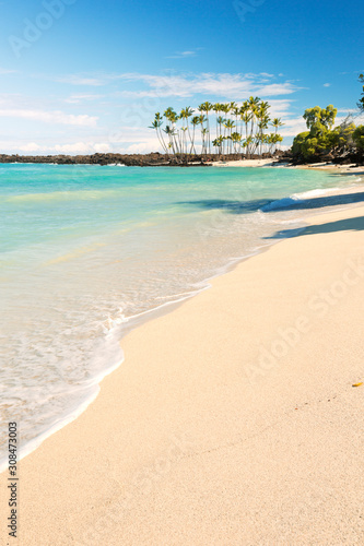 Maiahula Beach in Hawaii, USA with white sand, turquoise water and palm trees