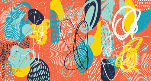 Creative doodle art header with different shapes and textures. Collage. Vector