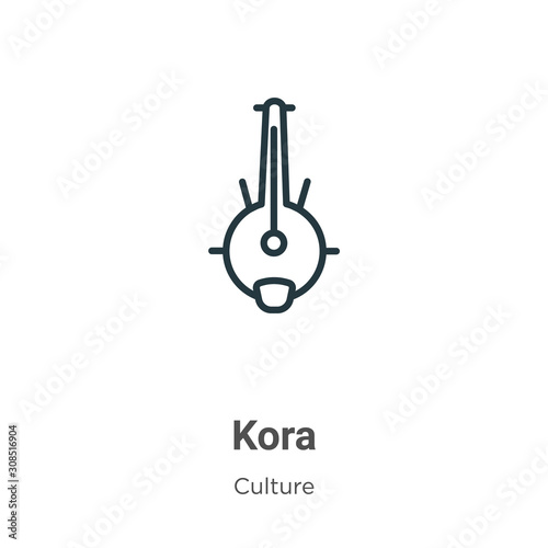Kora outline vector icon. Thin line black kora icon, flat vector simple element illustration from editable culture concept isolated on white background