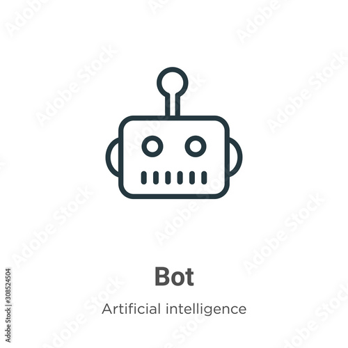 Bot outline vector icon. Thin line black bot icon, flat vector simple element illustration from editable artificial intelligence concept isolated on white background