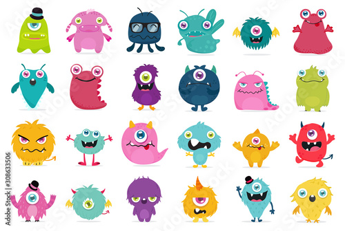 Cute and Kawaii monster kids icon set.