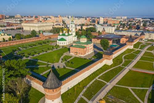 Aerial view of Tula Kremlin and Epiphany Cathedral, city downtow