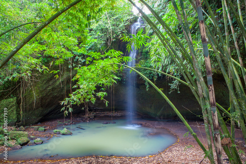 scenic view of serene waterfall in bali indonesia