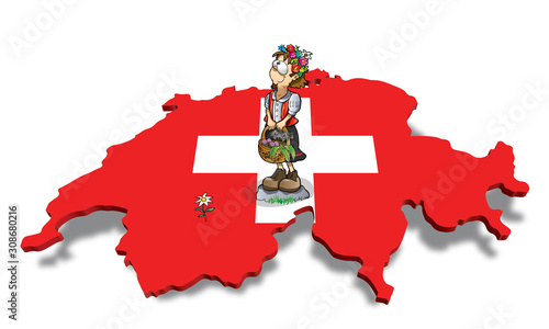 swiss map with heidi and edelweiss