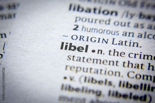 Word or phrase Libel in a dictionary.