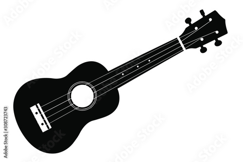 Vector ukulele guitar on a white background. Ukulele isolate. Ukulele guitar silhouette.