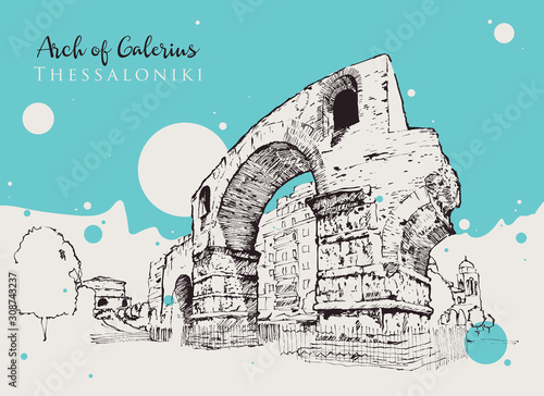 Drawing sketch illustration of Arch of Galerius