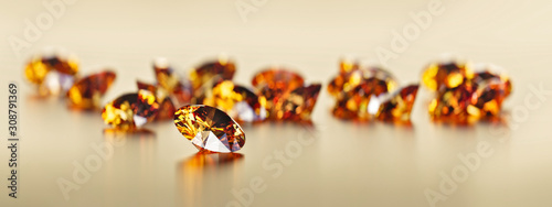 Round diamond topaz Gem reflected placed on dark reflection background. 3d rendering.