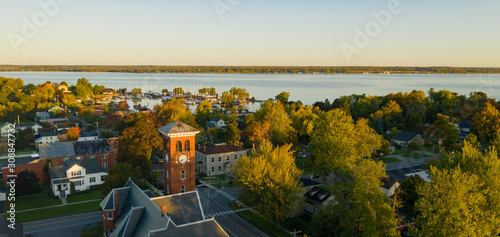 Aerial View Over Downtown Cape Vincent New York Marina Saint Lawrence River