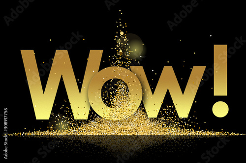 wow in golden stars and black background