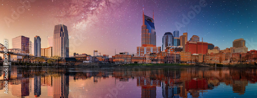 Nashville skyline with blue and purple sky