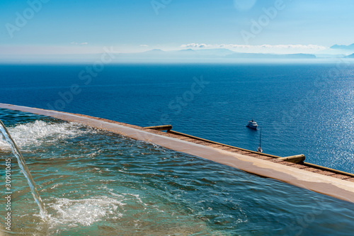 Beautiful thermal pool with views of the Gulf of Naples. Ischia, Italy